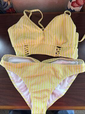 Jessica Simpson Yellow & Pink Striped Two-Piece Bikini